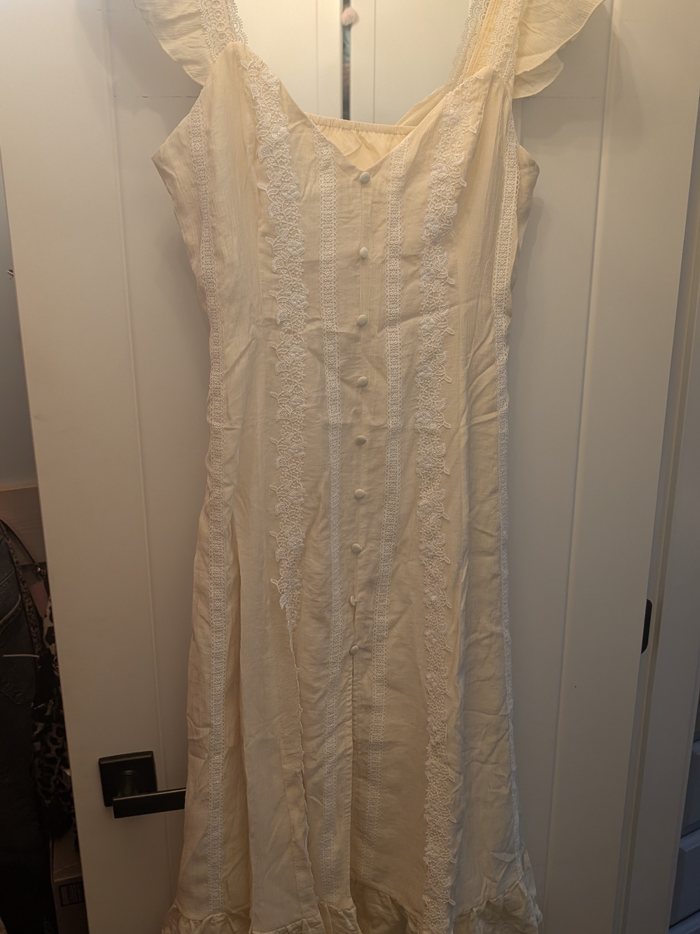 Cider Cream Lace-Trim Maxi Dress with Ruffle Straps